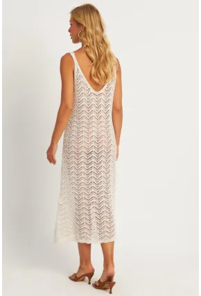 Kadın Ekru Triko Midi Plaj Elbisesi HC1482