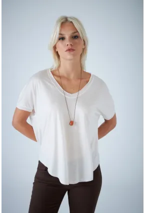 Kadın Ekru V Yaka Rahat T-Shirt LPP1310