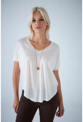Kadın Ekru V Yaka Rahat T-Shirt LPP1310