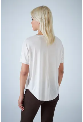 Kadın Ekru V Yaka Rahat T-Shirt LPP1310