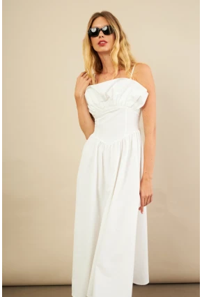 Kadın Ekru Volanlı Midi Elbise MİL4856