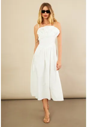 Kadın Ekru Volanlı Midi Elbise MİL4856