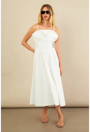 Kadın Ekru Volanlı Midi Elbise MİL4856
