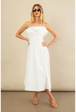 Kadın Ekru Volanlı Midi Elbise MİL4856