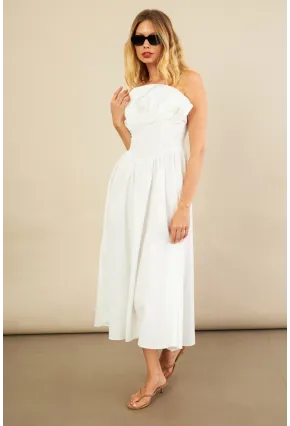 Kadın Ekru Volanlı Midi Elbise MİL4856