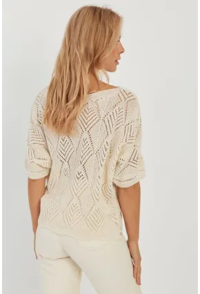 Kadın Ekru Yarasa Kol Ajurlu Triko Bluz YZ621