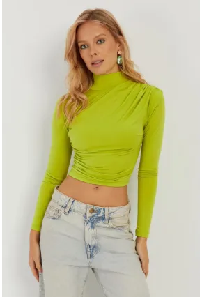 Kadın Fıstık Yeşil Büzgülü Kısa Bluz MEN2023-90
