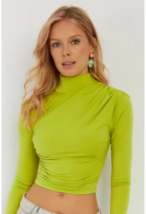 Kadın Fıstık Yeşil Büzgülü Kısa Bluz MEN2023-90