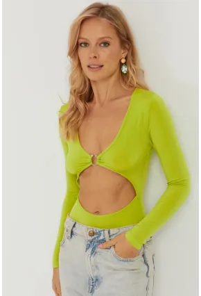 Kadın Fıstık Yeşil Dekolteli Çıtçıtlı Body MEN2026