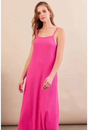 Kadın Fuşya Ayarlanabilir Askılı Bürümcük Midi Elbise MX9455