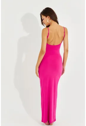 Kadın Fuşya Ayarlanabilir Askılı Maxi Elbise MEN2004