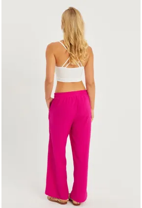 Kadın Fuşya Beli Lastikli Bürümcük Pantolon ZER405