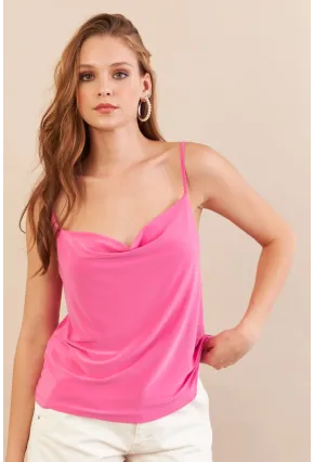 Kadın Fuşya Degaje Yaka Bluz LPP1286-90