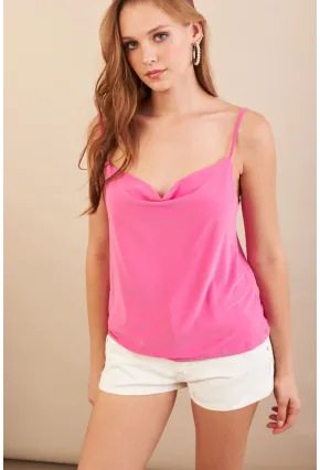 Kadın Fuşya Degaje Yaka Bluz LPP1286-90