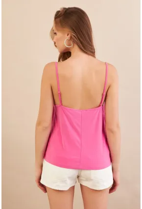 Kadın Fuşya Degaje Yaka Bluz LPP1286-90