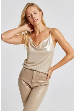 Kadın Gold Rengi Degaje Yaka Lurex Bluz LPP1250