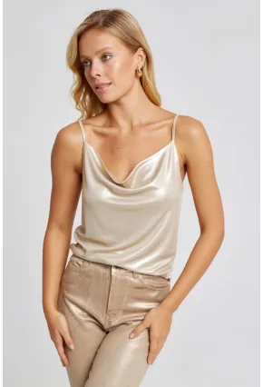 Kadın Gold Rengi Degaje Yaka Lurex Bluz LPP1250