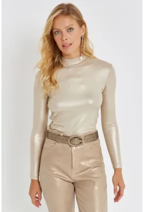 Kadın Gold Rengi Parlak Bluz LPP1245