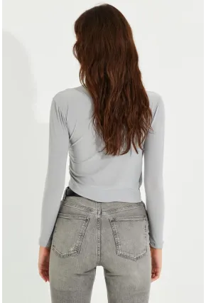 Kadın Gri Drapeli Bluz LPP1226