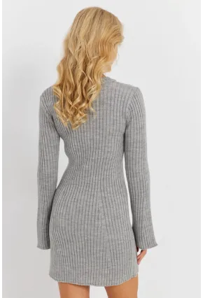 Kadın Gri İspanyol Kol Triko Mini Elbise YV273