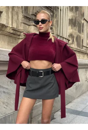 Kadın Gri Kemerli Şort Etek