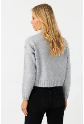 Kadın Gri Kısa Triko Kazak YV301