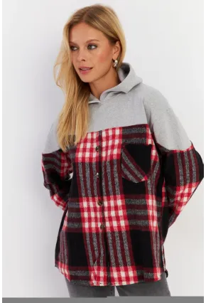 Kadın Gri Kontrast Düğmeli Sweatshirt YLE004