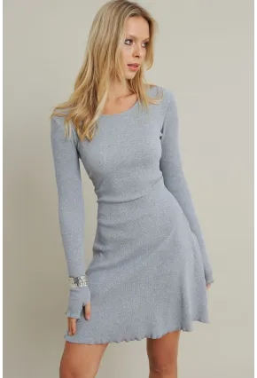 Kadın Gri Melanj Bağlamalı Kaşkorse Mini Elbise FRY2175