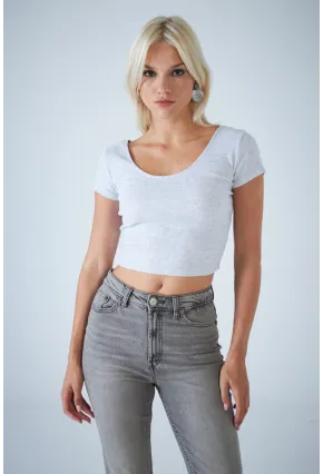 Kadın Gri Ön Arka U Bluz EV57