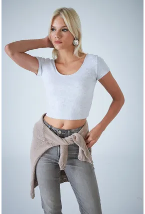 Kadın Gri Ön Arka U Bluz EV57