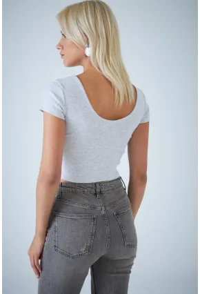 Kadın Gri Ön Arka U Bluz EV57