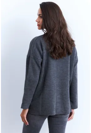 Kadın Gri Taşlı Düğmeli Hırka MİW4572