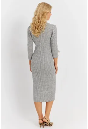 Kadın Gri Triko Midi Gömlek Elbise YV274