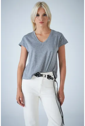 Kadın Gri V Yaka T-Shirt LPP1311