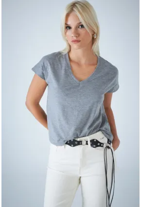 Kadın Gri V Yaka T-Shirt LPP1311
