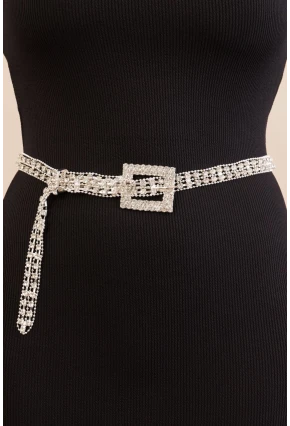 Kadın Gümüş Rengi Taşlı Zincir Kemer BE716