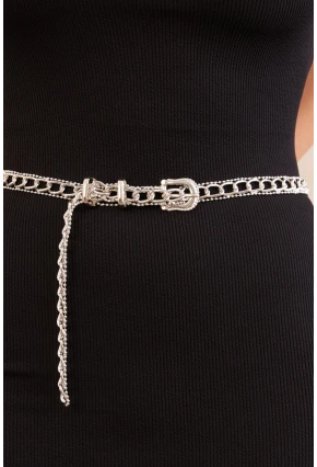 Kadın Gümüş Rengi Zincir Kemer BE717