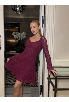 Kadın Güpür Detay Astarlı Elbise Bordo