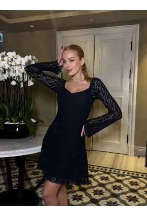 Kadın Güpür Detay Astarlı Elbise Siyah