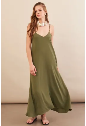 Kadın Haki Askılı Çan Midaxi Elbise OPS9005