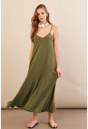 Kadın Haki Askılı Çan Midaxi Elbise OPS9005