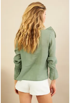 Kadın Haki Fırfırlı Gömlek DMR487