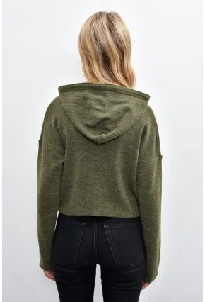 Kadın Haki Kapüşonlu Kısa Triko Bluz YV15-90