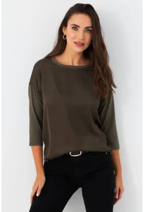 Kadın Haki Önü Saten Bluz MAYD16