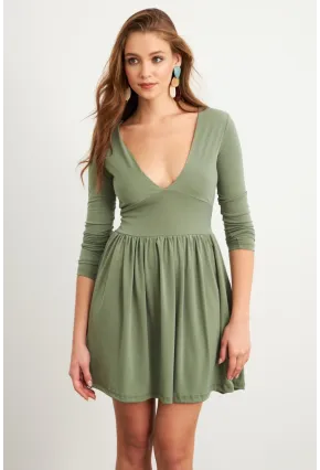 Kadın Haki V Yaka Mini Elbise LİK17