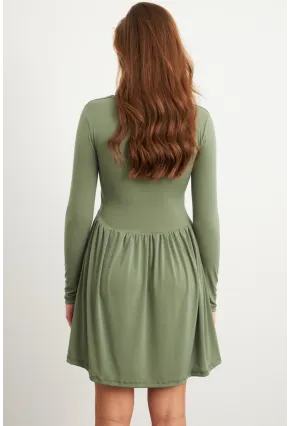 Kadın Haki V Yaka Mini Elbise LİK17