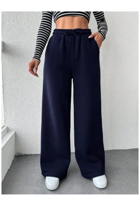 Kadın İki İplik Şardonlu Eşofman Altı Lacivert