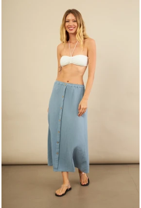 Kadın İndigo Cepli Müslin Midi Etek BTY103