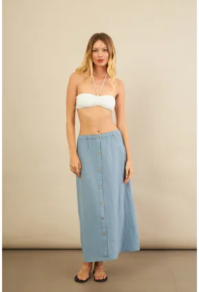 Kadın İndigo Cepli Müslin Midi Etek BTY103