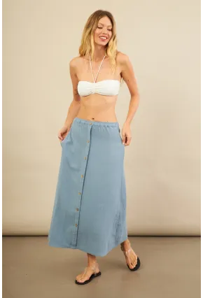 Kadın İndigo Cepli Müslin Midi Etek BTY103